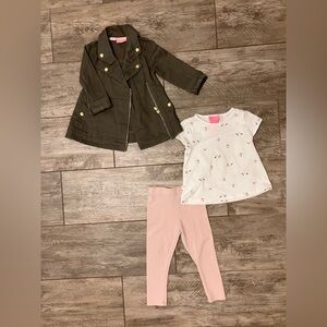 Isaac Mizrahi Kids' Outfit with Green Jacket and White and Blush Floral Tee
